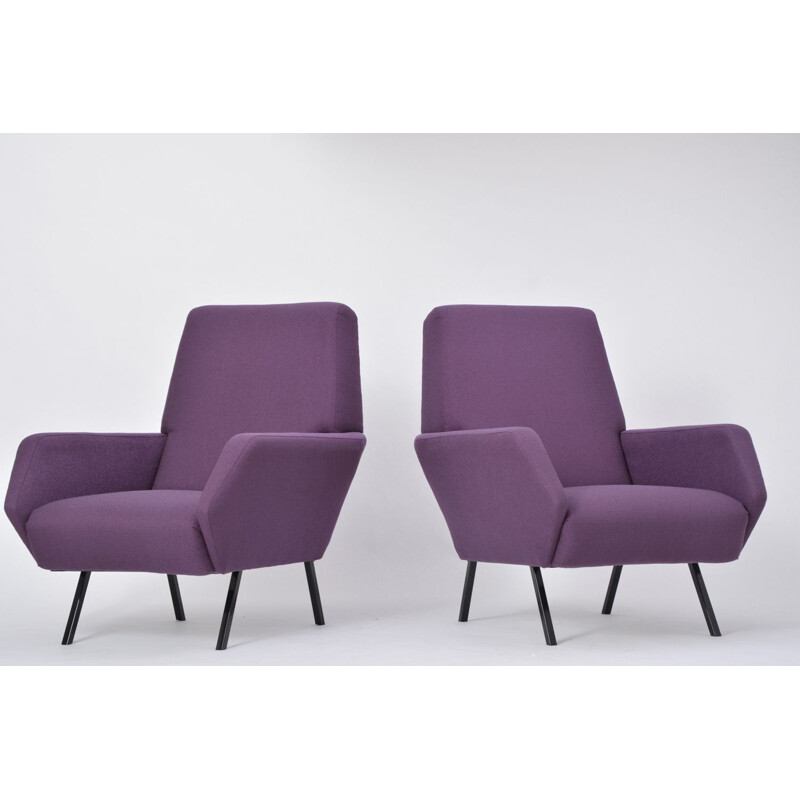 Set of 2 vintage Italian purple armchairs in metal