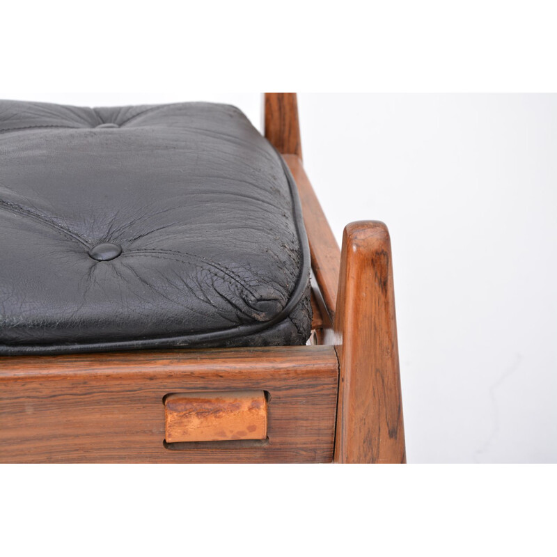 Vintage Brazilian stool in black leather
