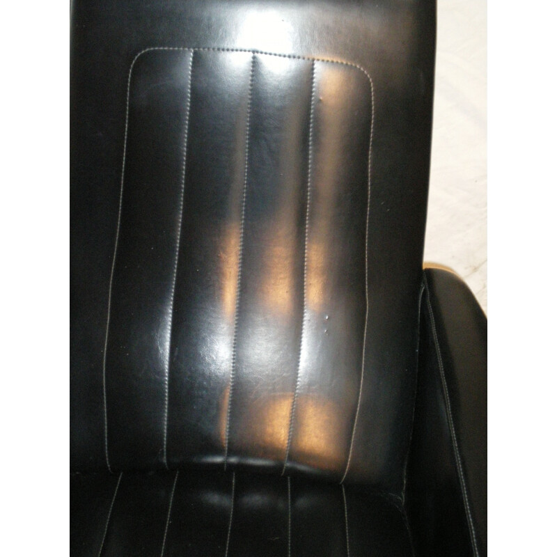 Set of 2 vintage French armchairs in black leatherette
