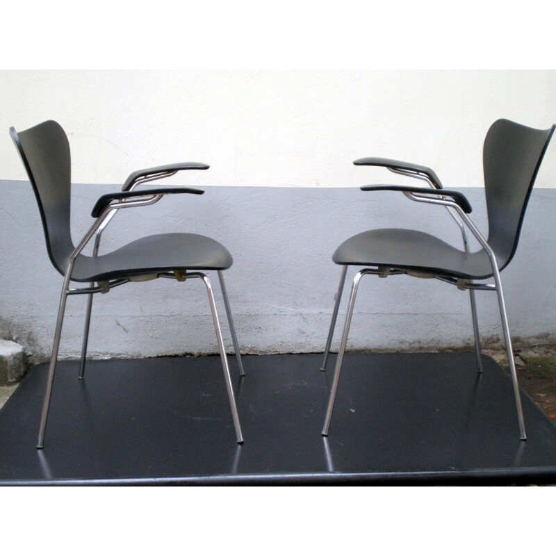 Suite de 4 chaises à bras vintage par Arne Jacobsen pour Fritz Hansen