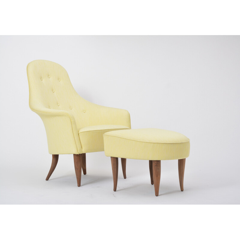 Vintage lounge chair "Stora Adam" with ottoman by Kerstin Hörlin-Holmquist