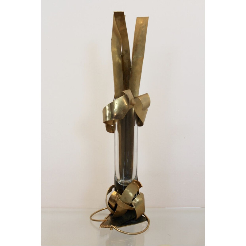 Vintage brass sculpture vase by Marc d'Haenens