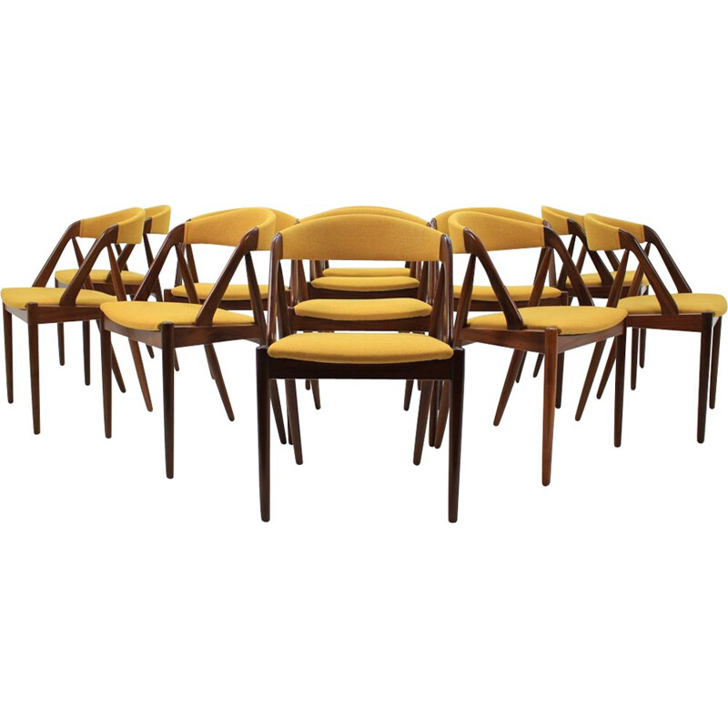 Set of 4 yellow teak chairs by Kai Kristiansen