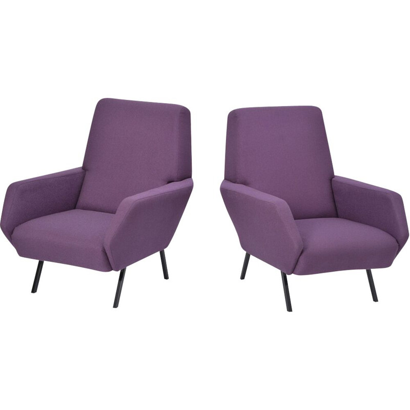 Set of 2 vintage Italian purple armchairs in metal