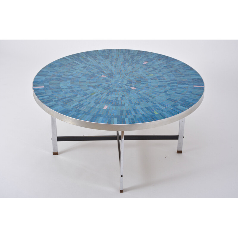 Vintage blue German mosaic coffee table by Berthold Müller-Oerlinghausen