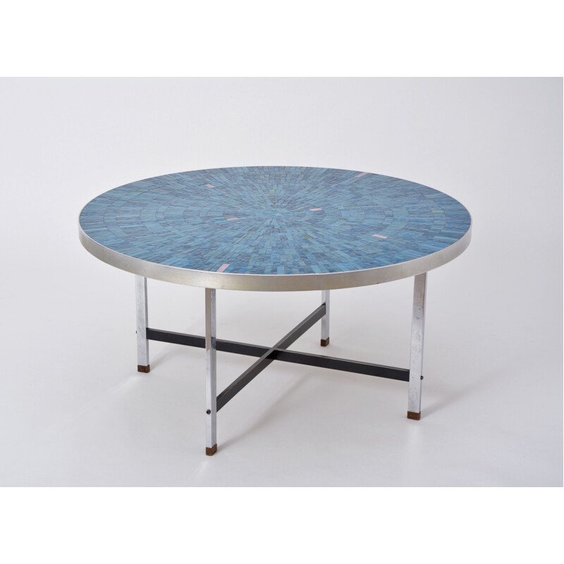 Table basse vintage mosaïque allemande bleue par Berthold Müller-Oerlinghausen