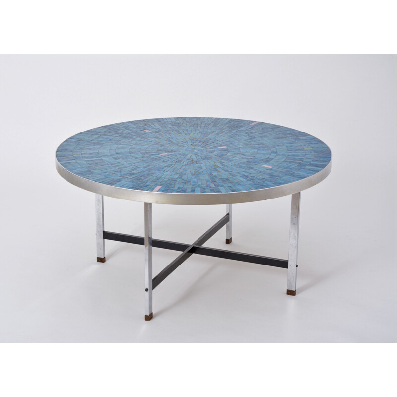 Vintage blue German mosaic coffee table by Berthold Müller-Oerlinghausen