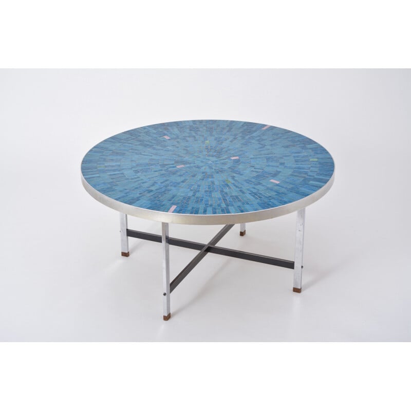 Vintage blue German mosaic coffee table by Berthold Müller-Oerlinghausen