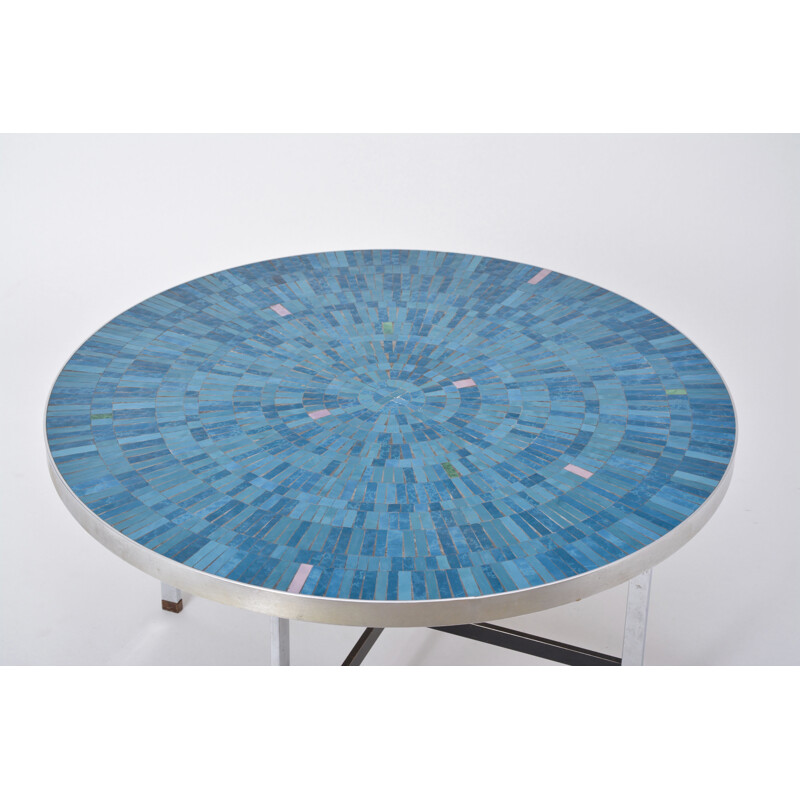 Table basse vintage mosaïque allemande bleue par Berthold Müller-Oerlinghausen