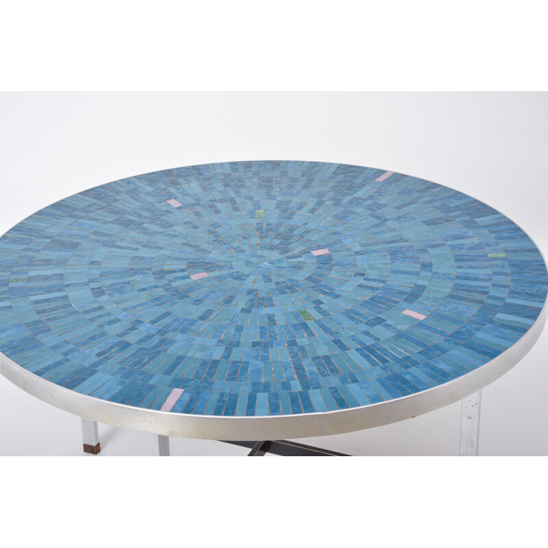 Table basse vintage mosaïque allemande bleue par Berthold Müller-Oerlinghausen