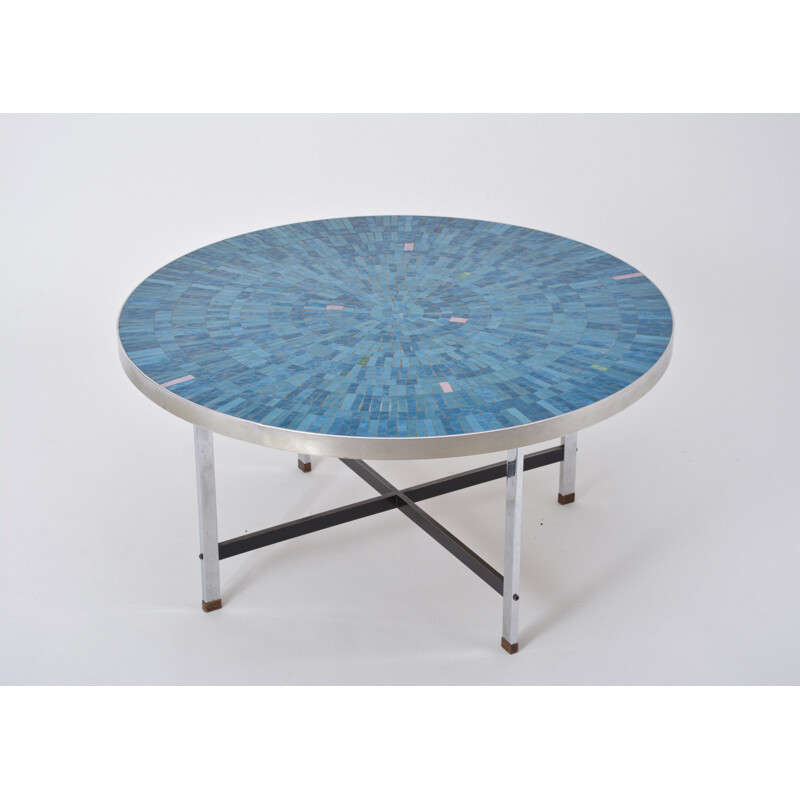 Vintage blue German mosaic coffee table by Berthold Müller-Oerlinghausen