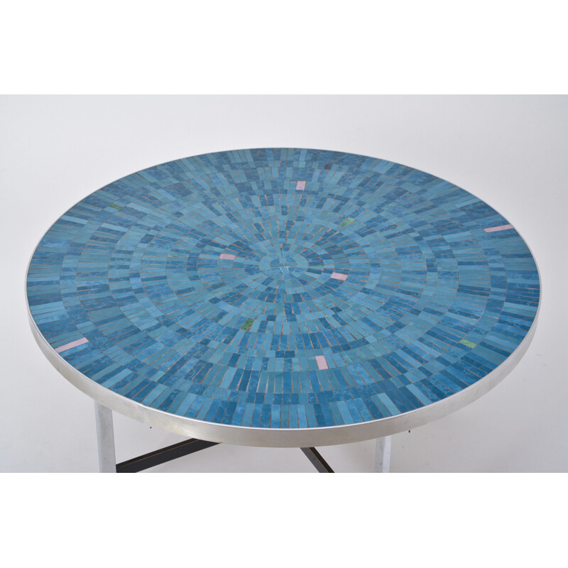 Vintage blue German mosaic coffee table by Berthold Müller-Oerlinghausen