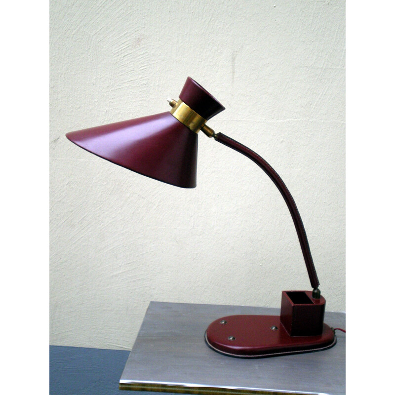 Lampe vintage de bureau gainée de cuir