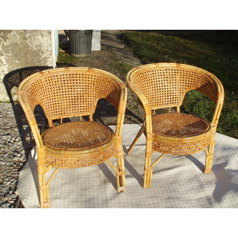 Set of 2 vintage chairs in rattan and wicker