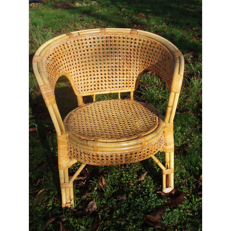 Set of 2 vintage chairs in rattan and wicker