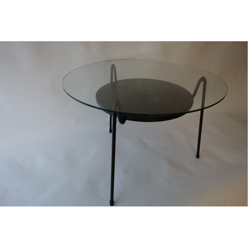 Coffee table model 535 in black lacquered steel and glass, Wim RIETVELD - 1950s