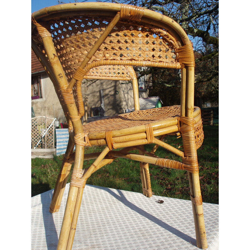 Set of 2 vintage chairs in rattan and wicker