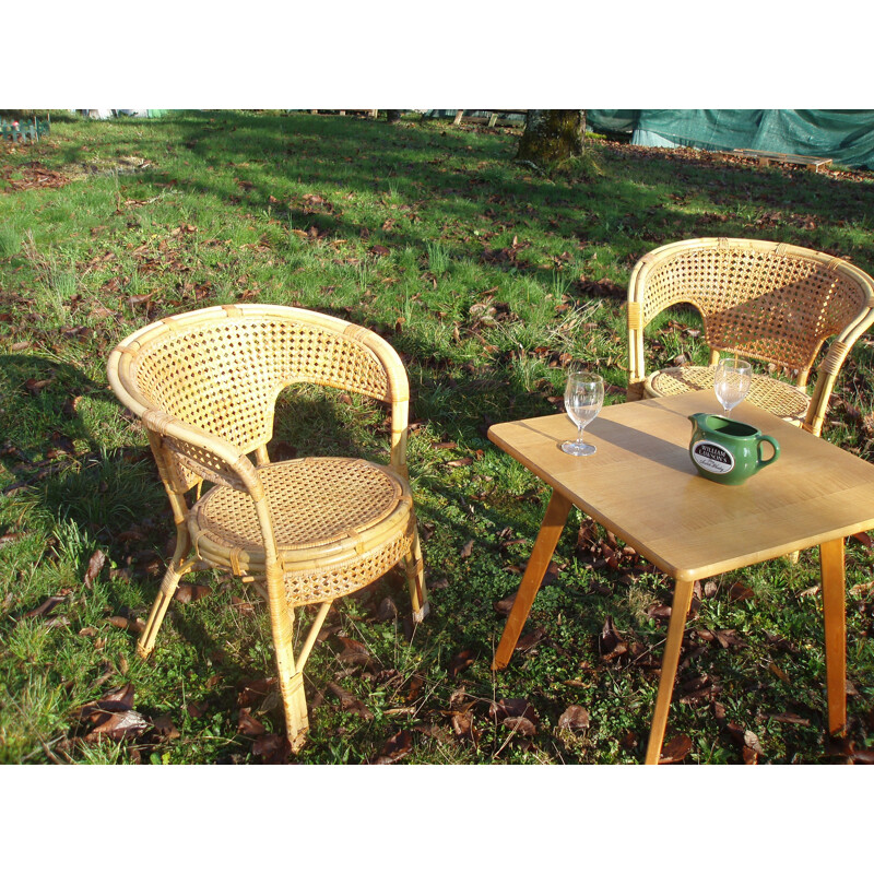 Set of 2 vintage chairs in rattan and wicker