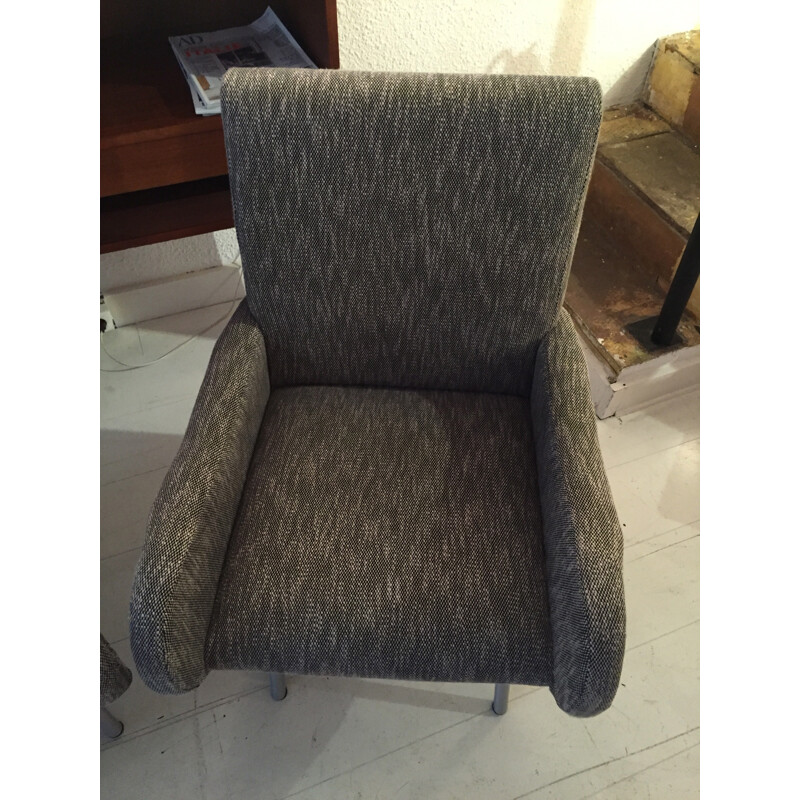 Pair of Italian armchairs in metala dn grey fabric - 1960s