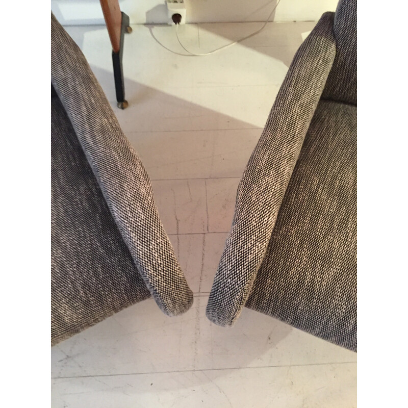 Pair of Italian armchairs in metala dn grey fabric - 1960s