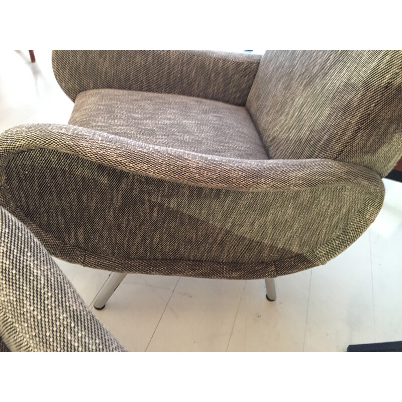 Pair of Italian armchairs in metala dn grey fabric - 1960s