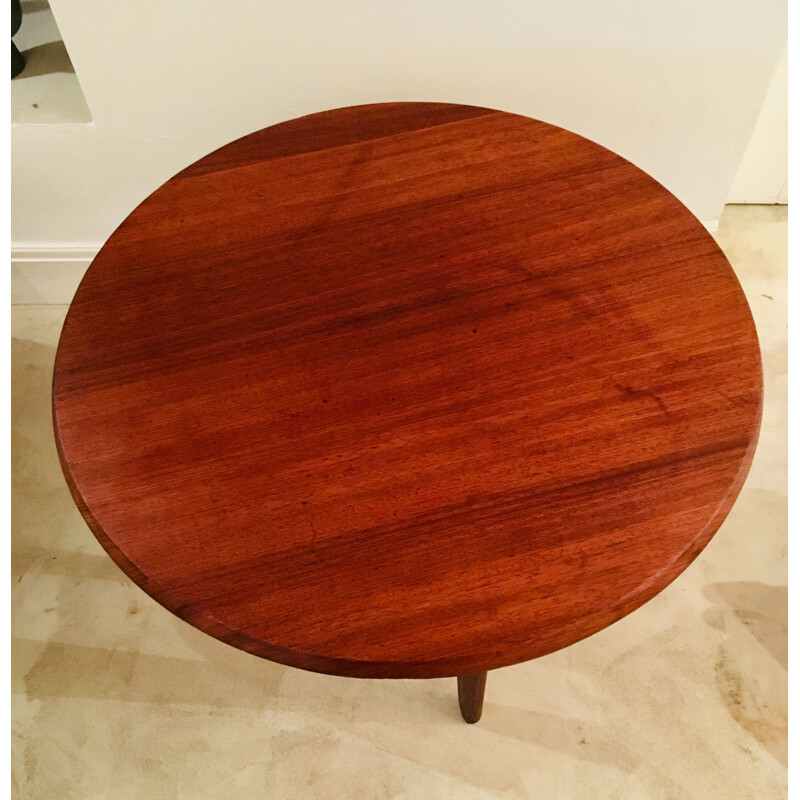 Table basse vintage ronde en noyer