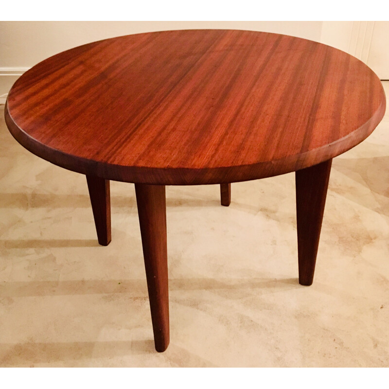 Table basse vintage ronde en noyer