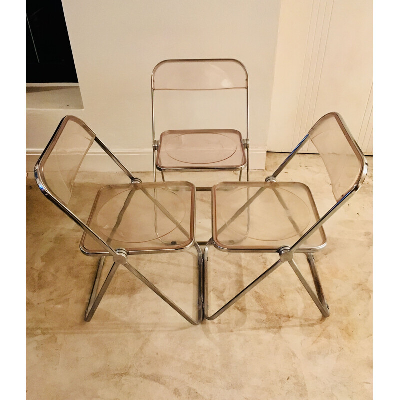 Suite de 3 chaises vintage "Plia" par Giancarlo Piretti pour Castelli