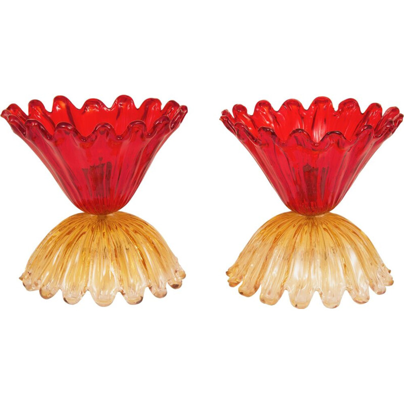 Pair of red lamps in Murano glass