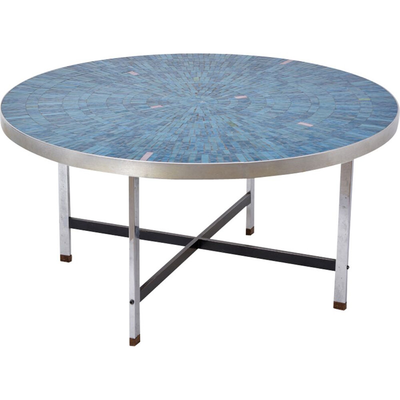 Table basse vintage mosaïque allemande bleue par Berthold Müller-Oerlinghausen