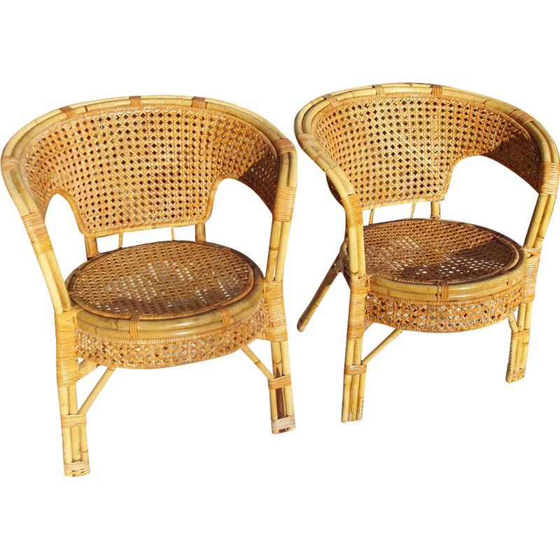 Set of 2 vintage chairs in rattan and wicker