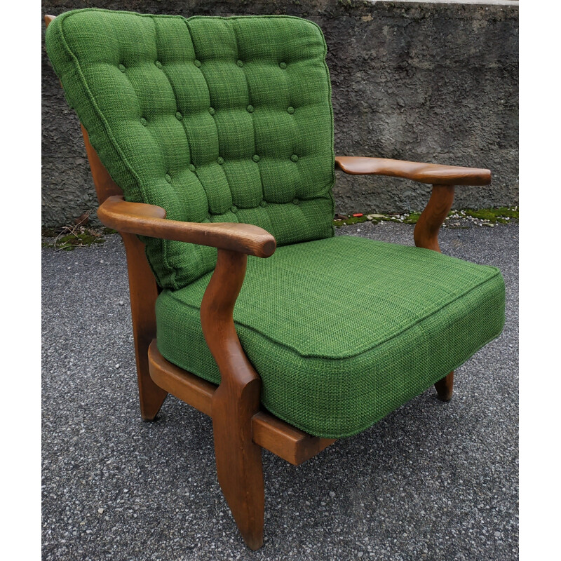 Vintage green armchair "Grand repos" by Guillerme & Chambron