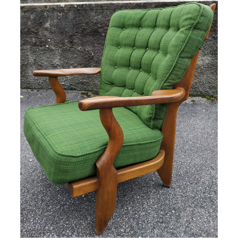 Vintage green armchair "Grand repos" by Guillerme & Chambron