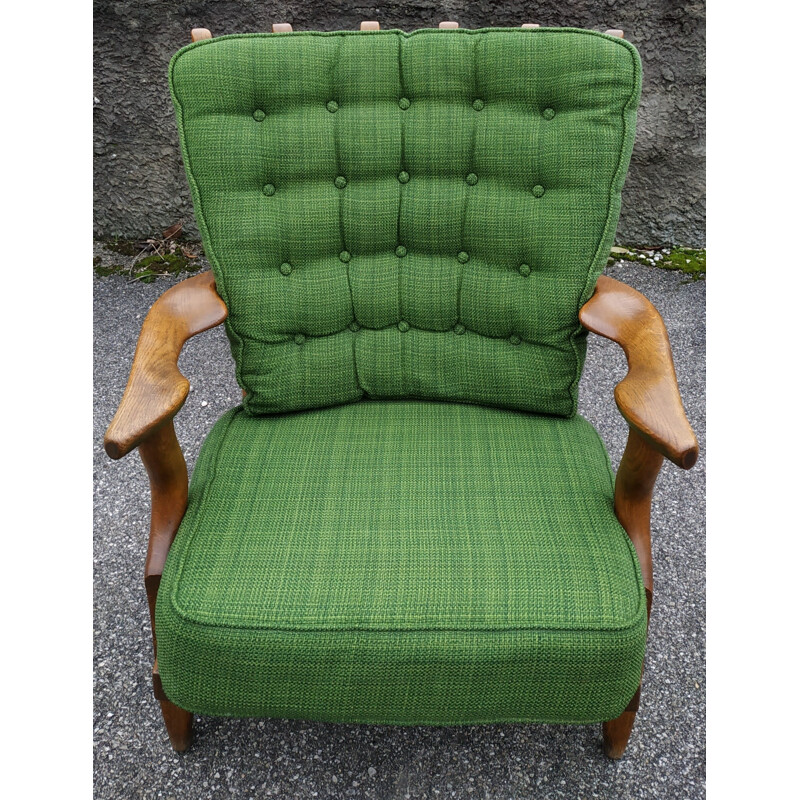 Vintage green armchair "Grand repos" by Guillerme & Chambron