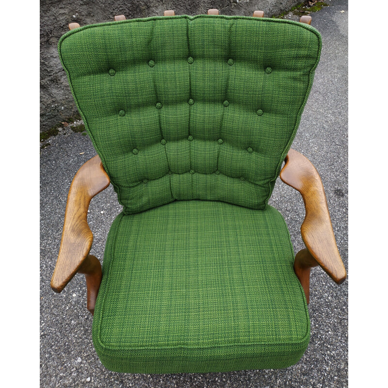 Vintage green armchair "Grand repos" by Guillerme & Chambron