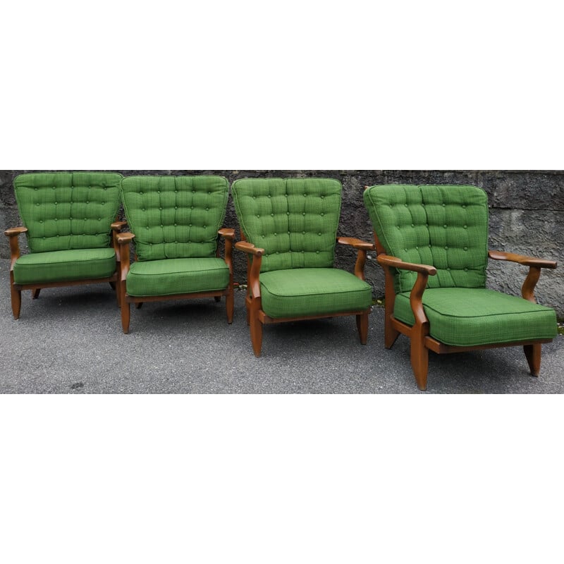 Vintage green armchair "Grand repos" by Guillerme & Chambron