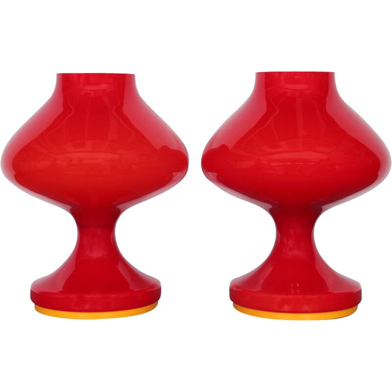 Suite de 2 lampes vintage rouges en verre par Stepan Tabery