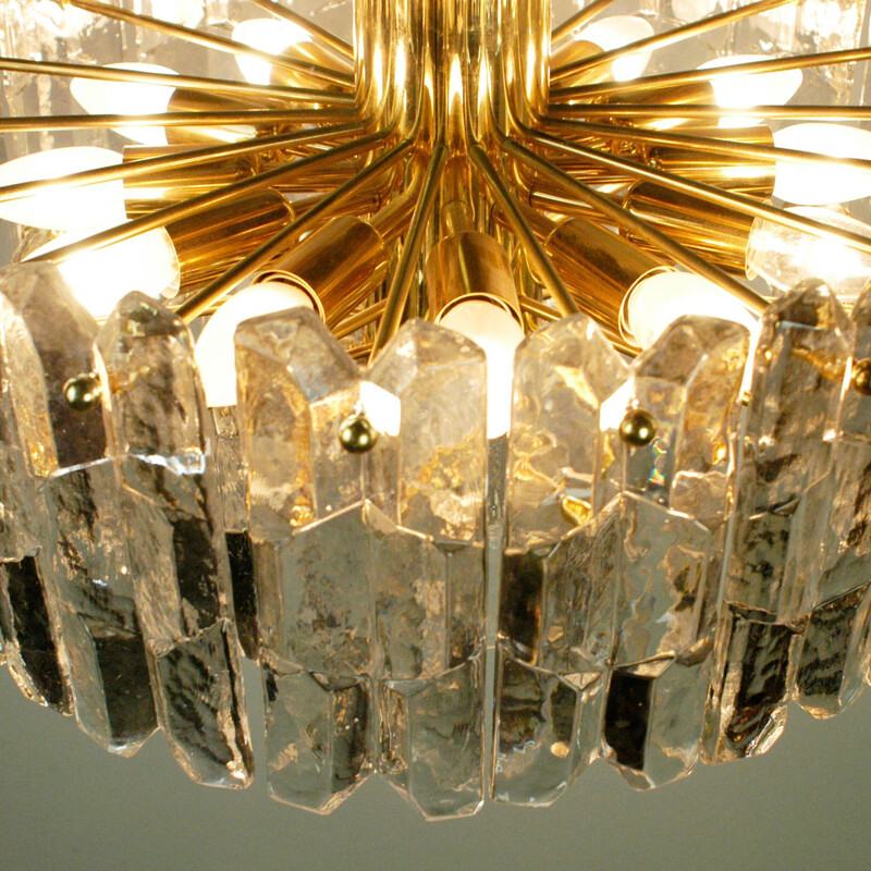 Lustre vintage autrichien en cristal et laiton par j.T. Kalmar