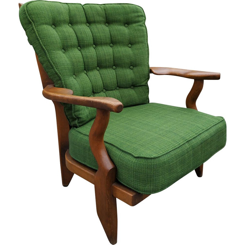 Vintage green armchair "Grand repos" by Guillerme & Chambron