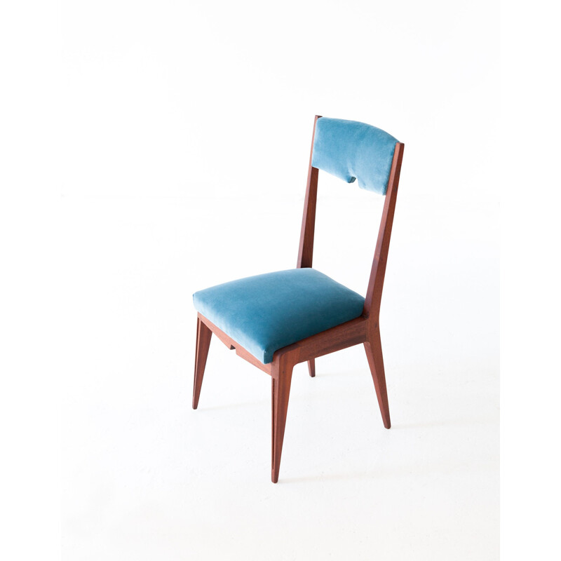 Set of 6 Italian chairs in blue velvet