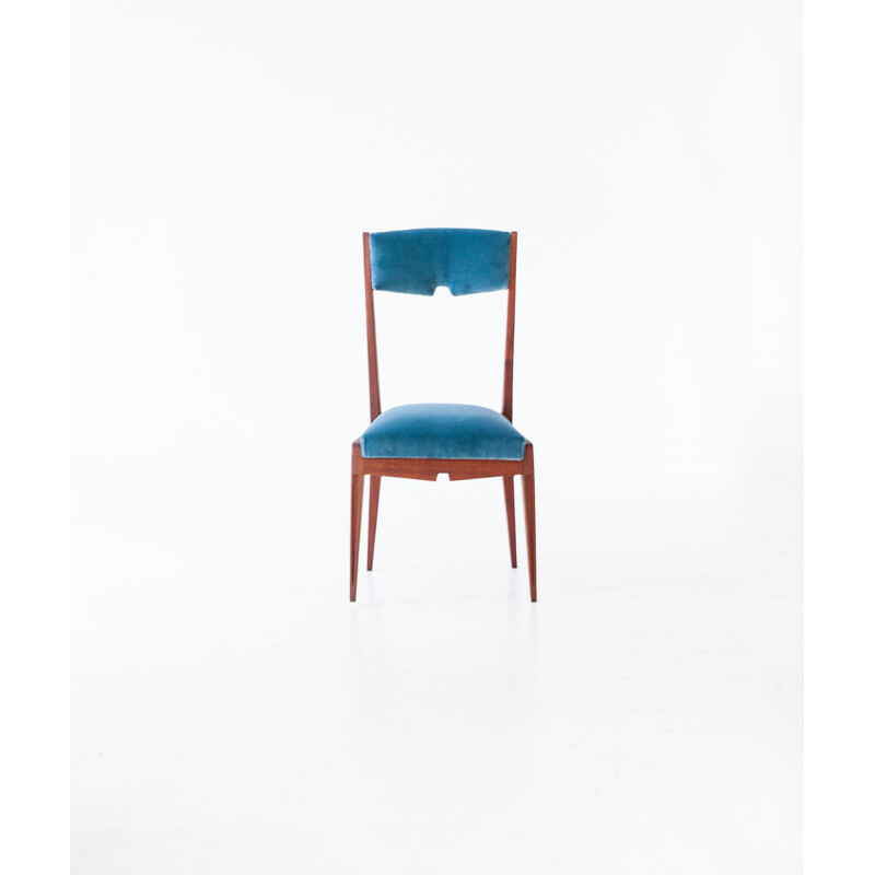 Set of 6 Italian chairs in blue velvet