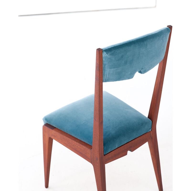 Set of 6 Italian chairs in blue velvet