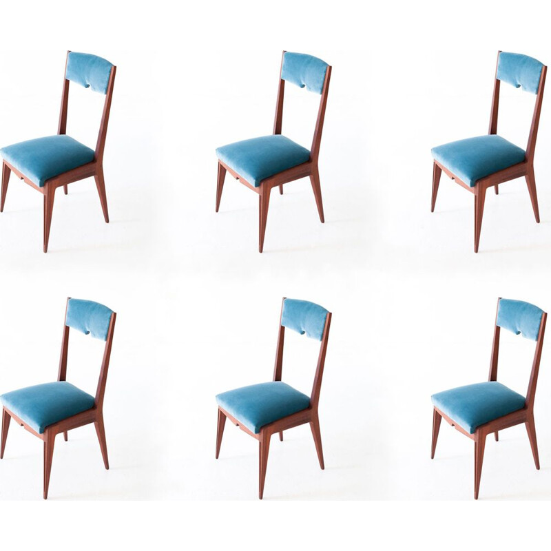 Set of 6 Italian chairs in blue velvet