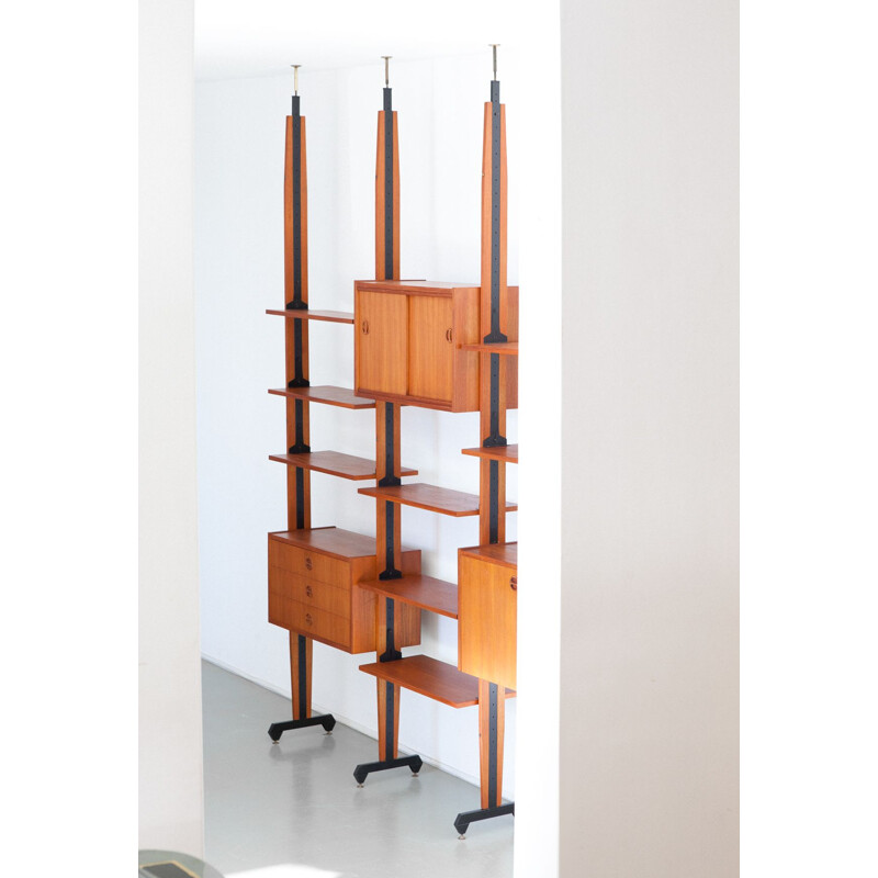 Vintage Italian wall unit in teak and iron