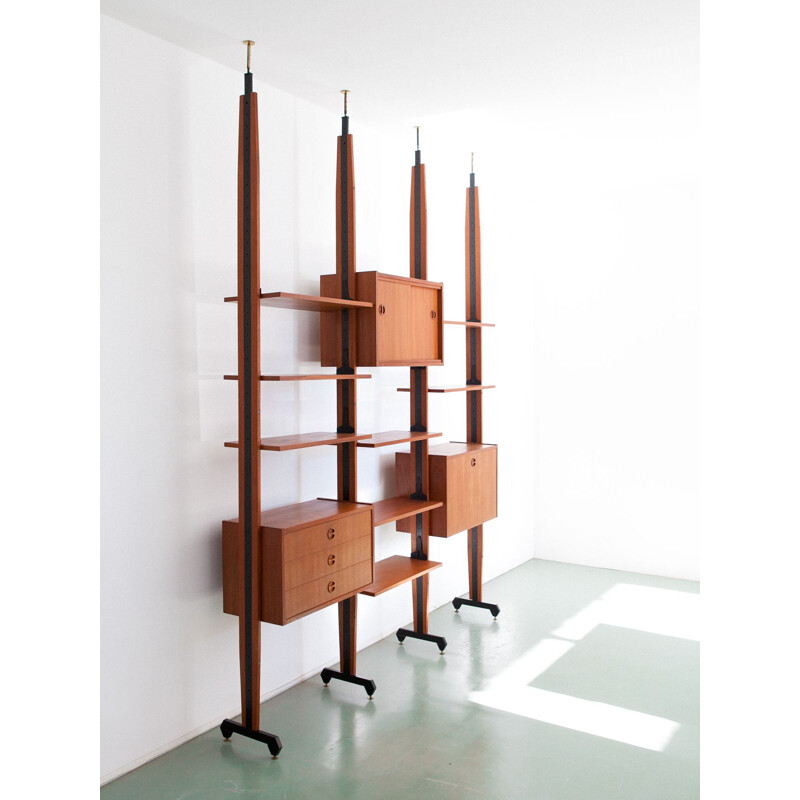 Vintage Italian wall unit in teak and iron