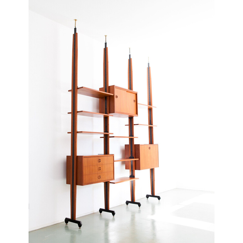 Vintage Italian wall unit in teak and iron