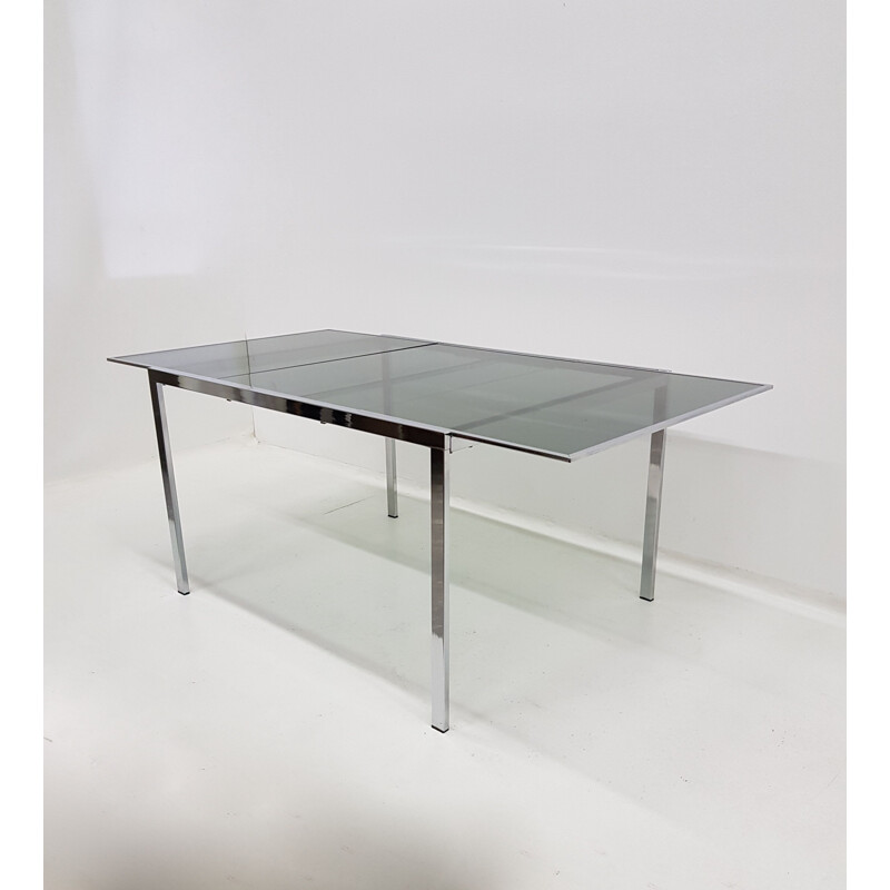 Vintage extendable dining table in chrome by Milo Baughman