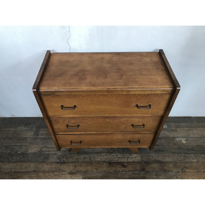 Vintage chest of drawers in light oak with compass legs