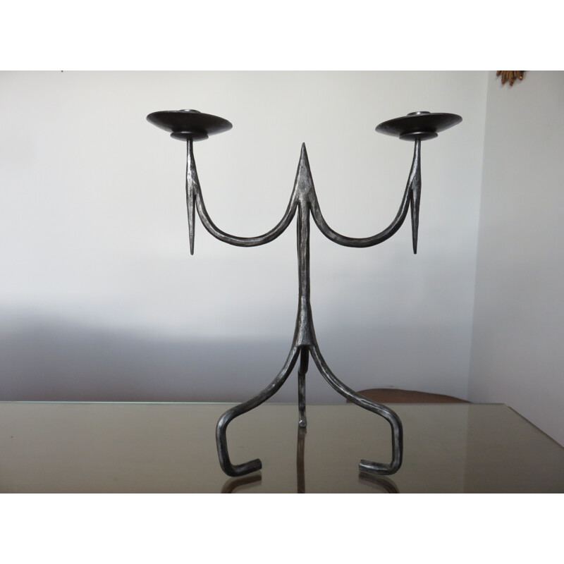 Vintage brutalist candleholder in iron