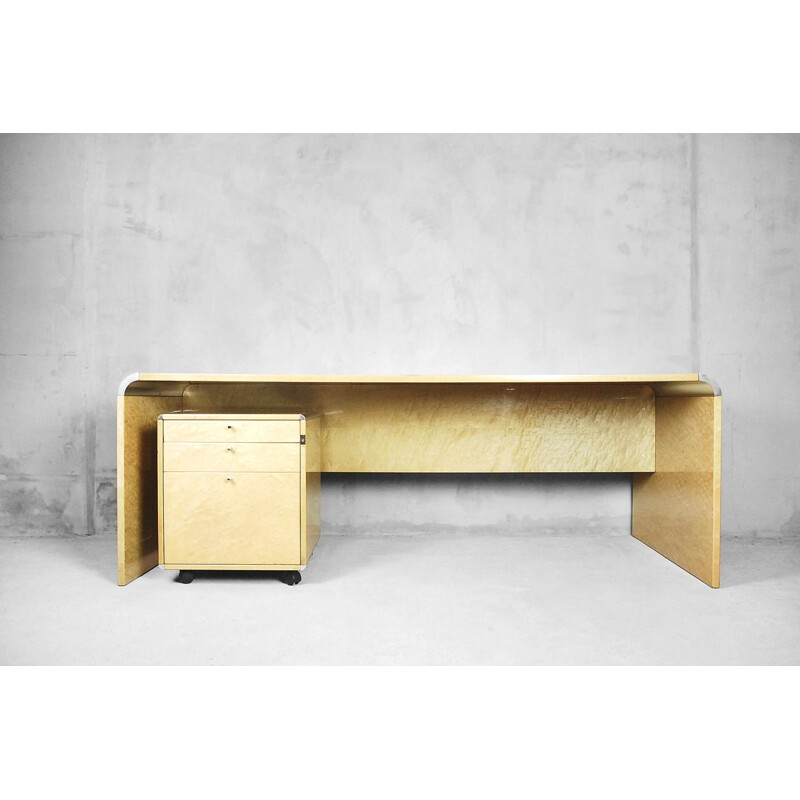 Vintage Italian desk in maple wood by Giovanni Offredi for Saporiti